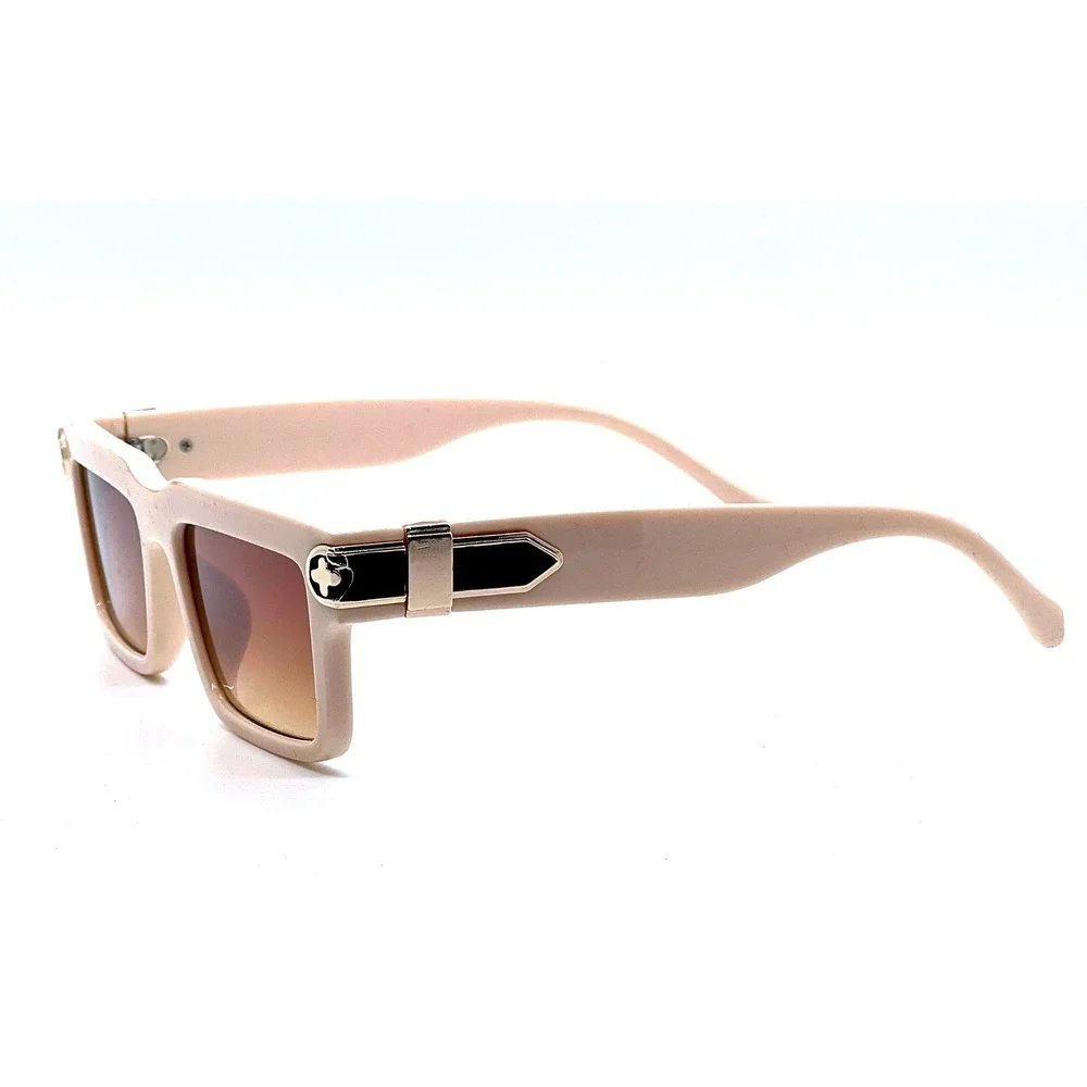 Sunglasses Women Trendy Fashion Designer Square‎ Shades Beige Frame Brown Lens